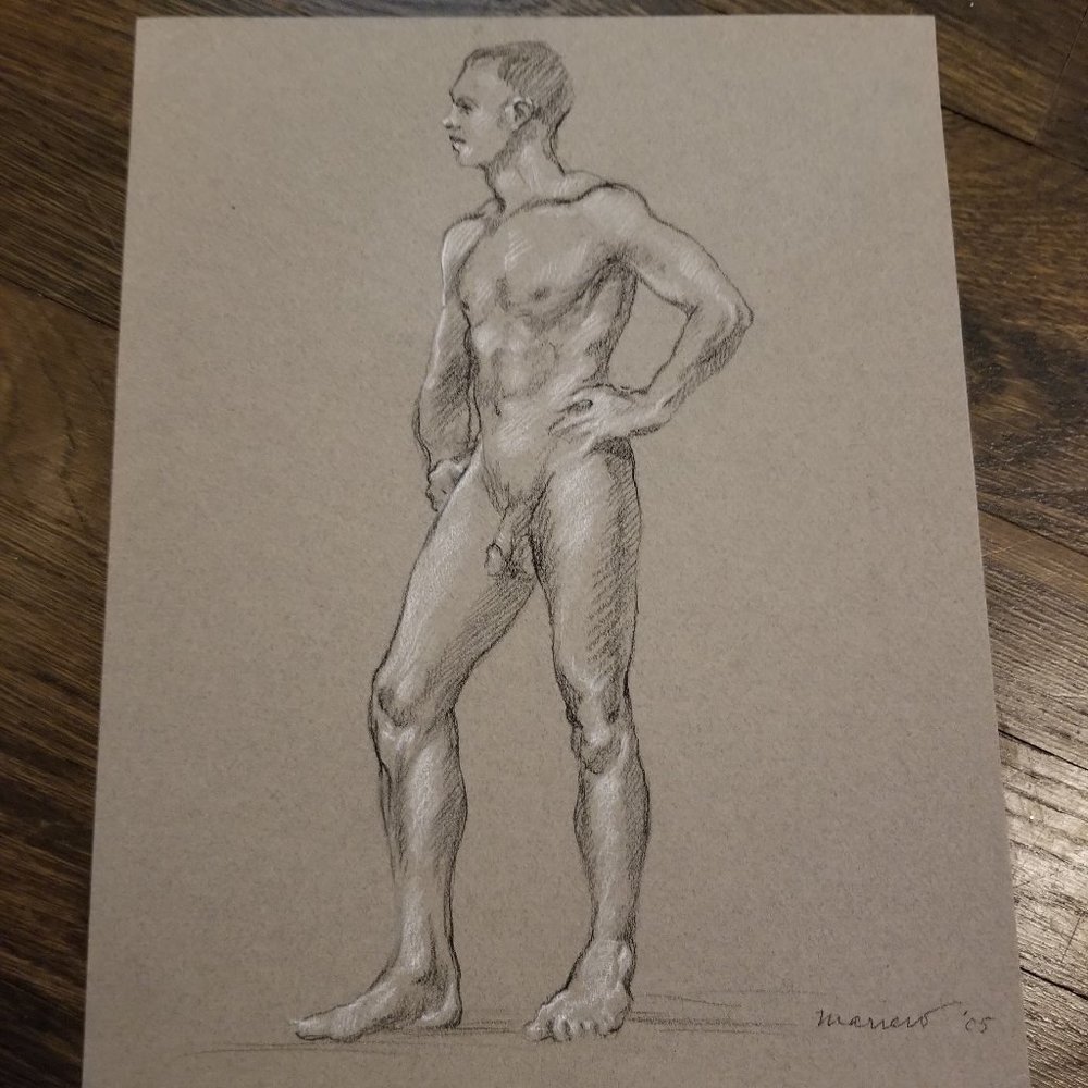 Original Drawing Nude Male by "Onelio Marrero" 9.75" x 11.75"